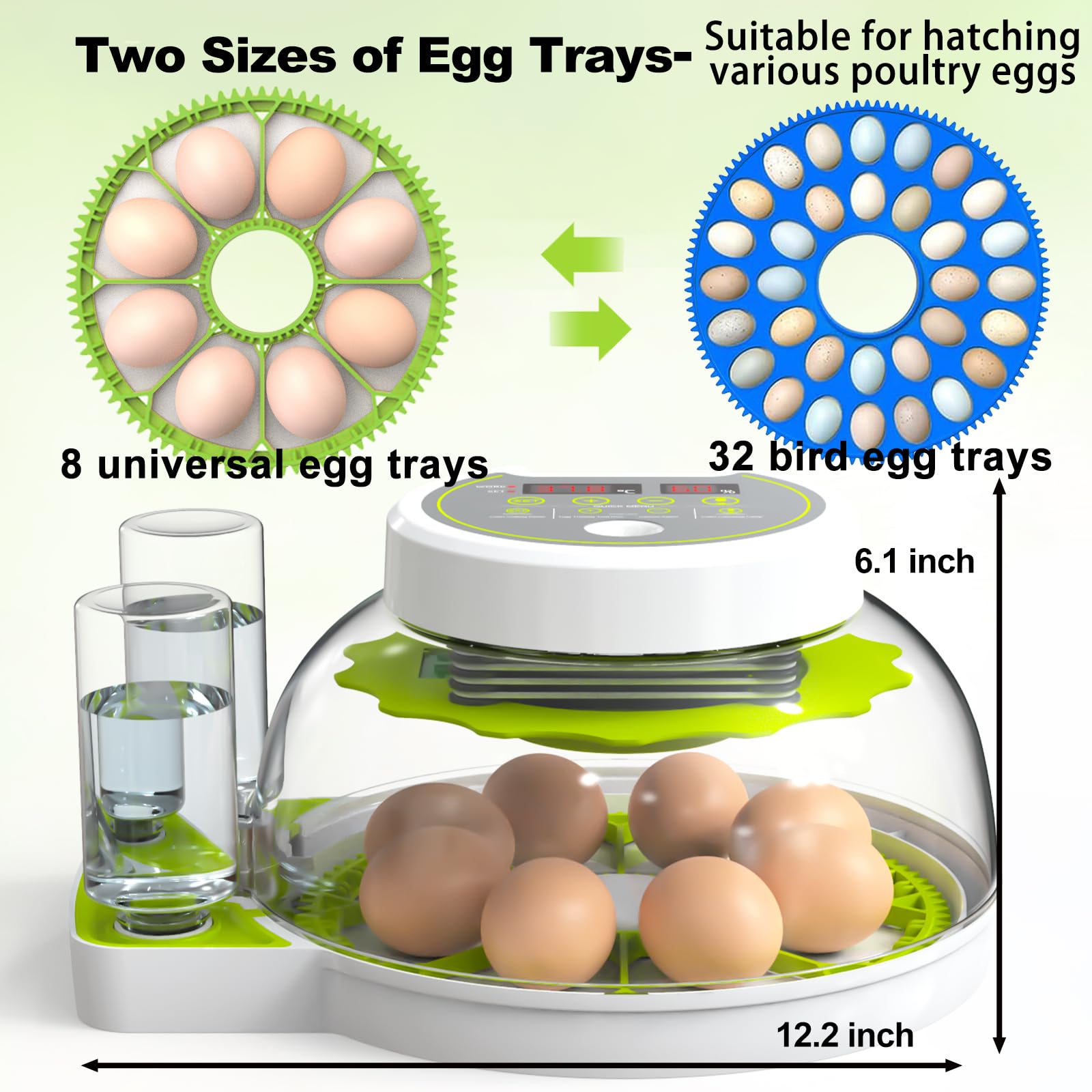 DEZHXHE small-bird egg tray detail illustrating flexible fit for quail and pigeon eggs
