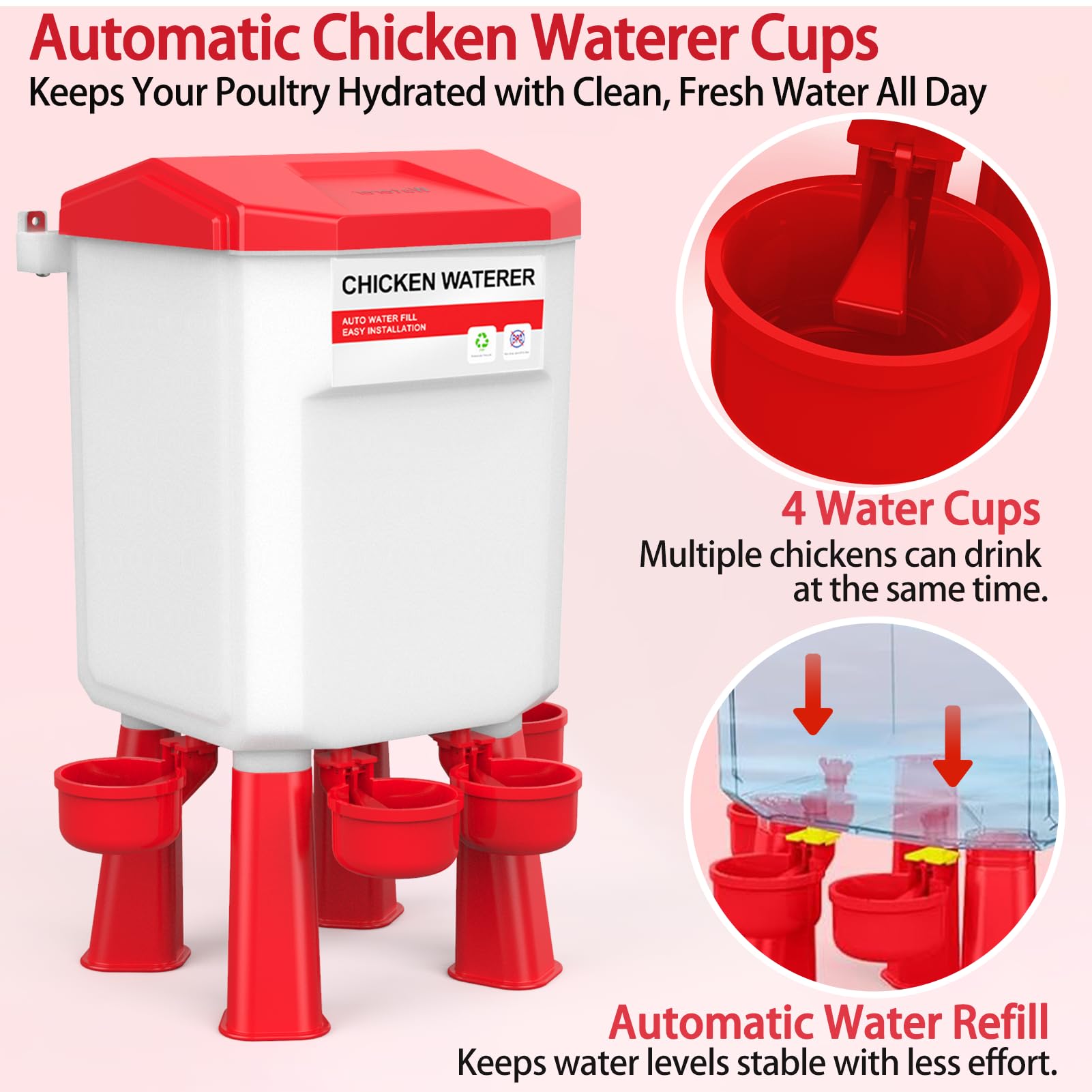 DEZHXHE feeder on short legs inside coop giving chicks easy access and adjustable height