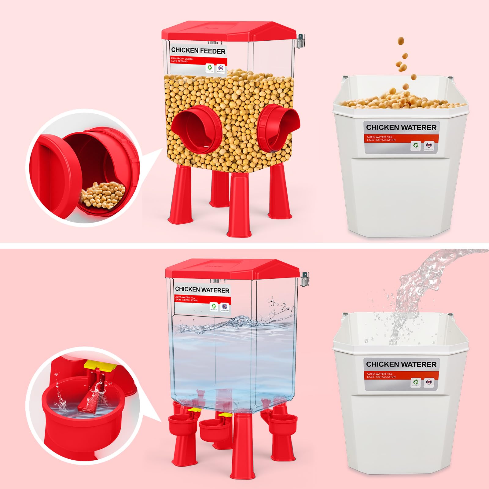 DEZHXHE feeder and waterer beside a hand to show scale and easy handling