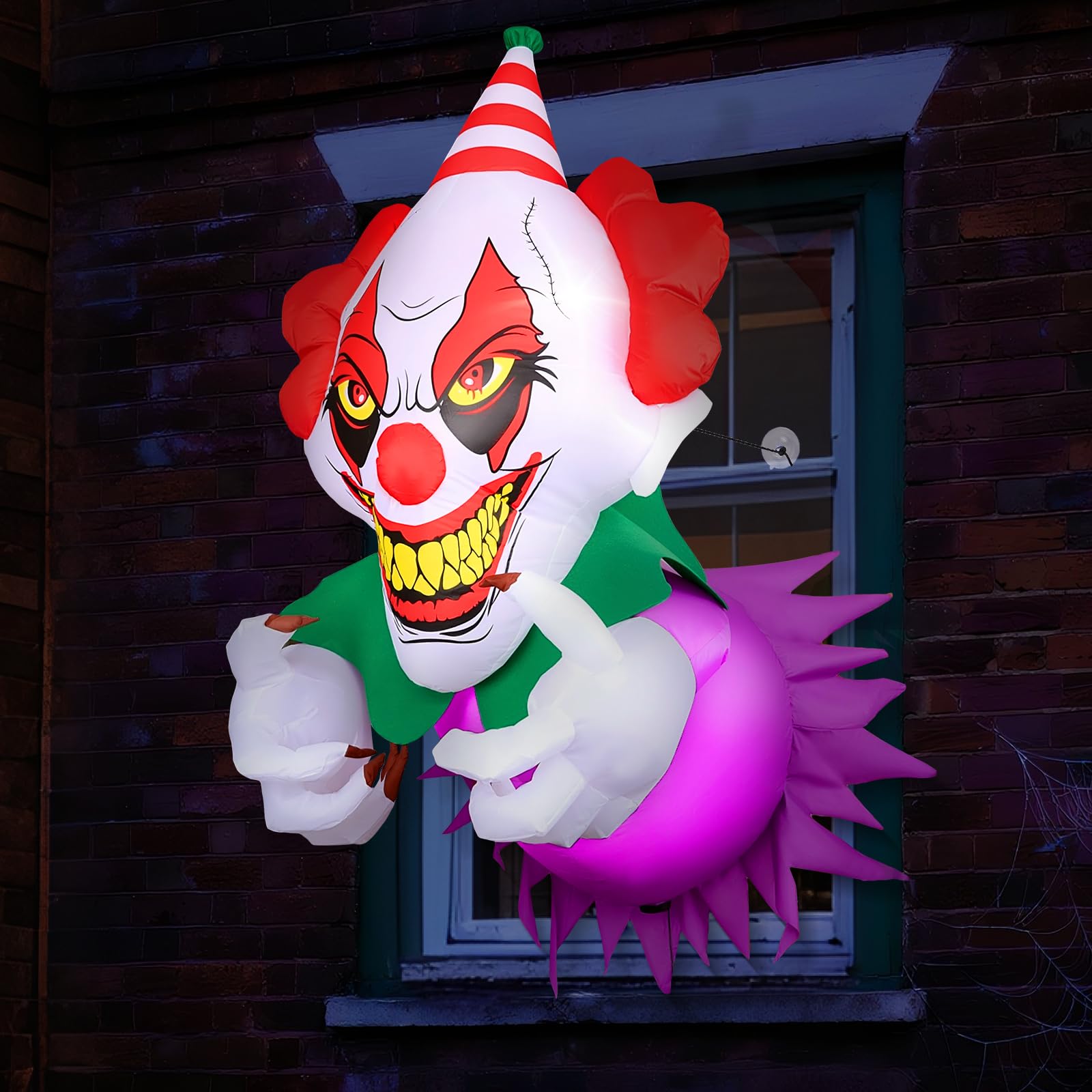 DFDNFF clown front window view showing fun spooky curb appeal