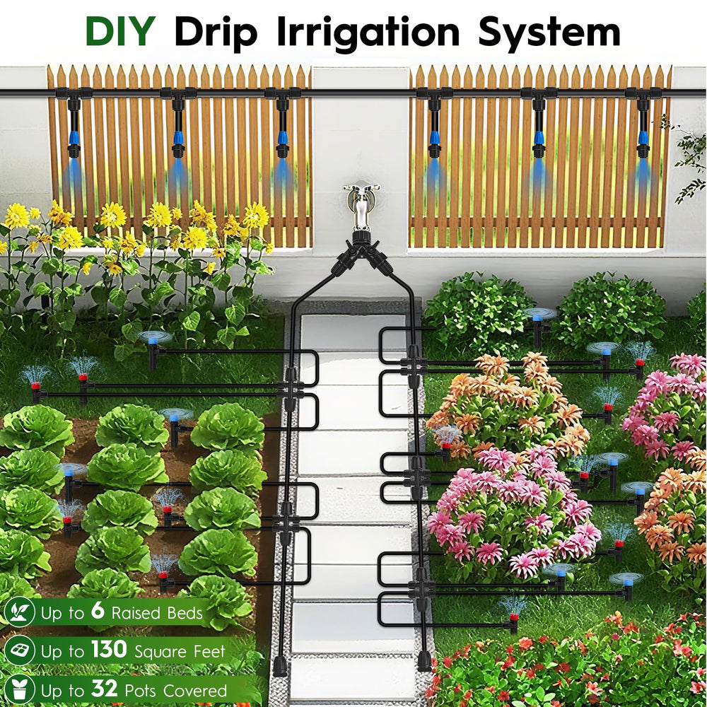 DFDNFF assorted emitters and mist nozzles arranged to show watering options and flexibility