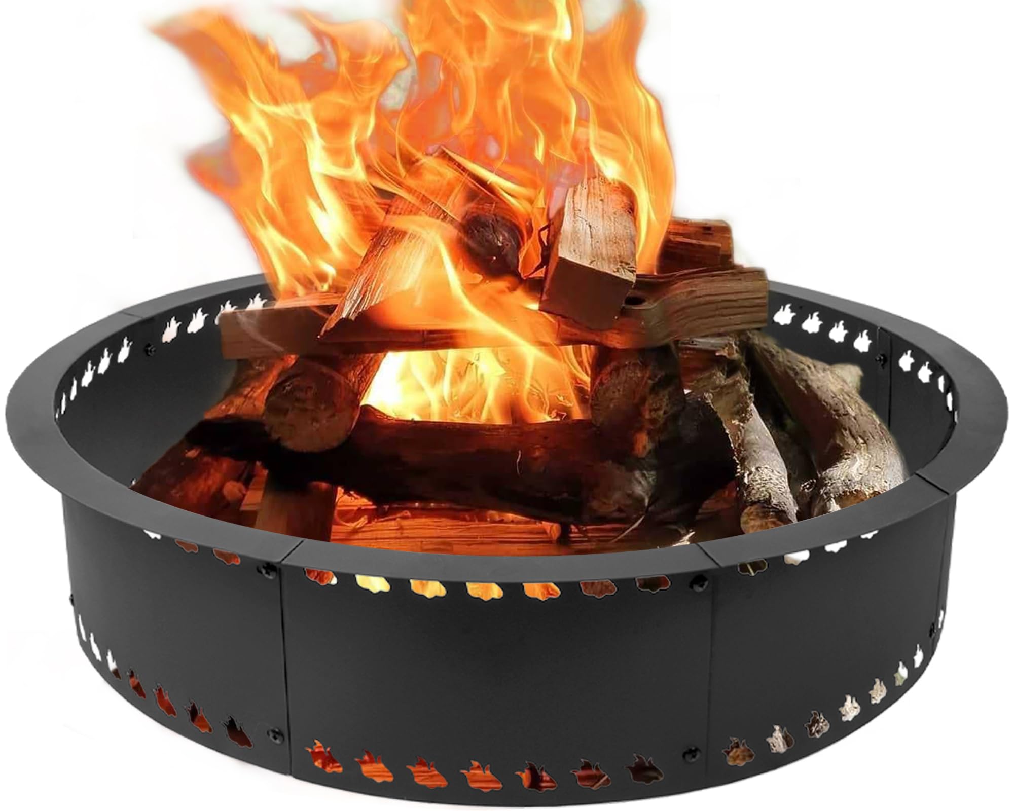 DFLU front view of 31-inch fire pit ring showing sturdy round shape and vents, durable design benefit