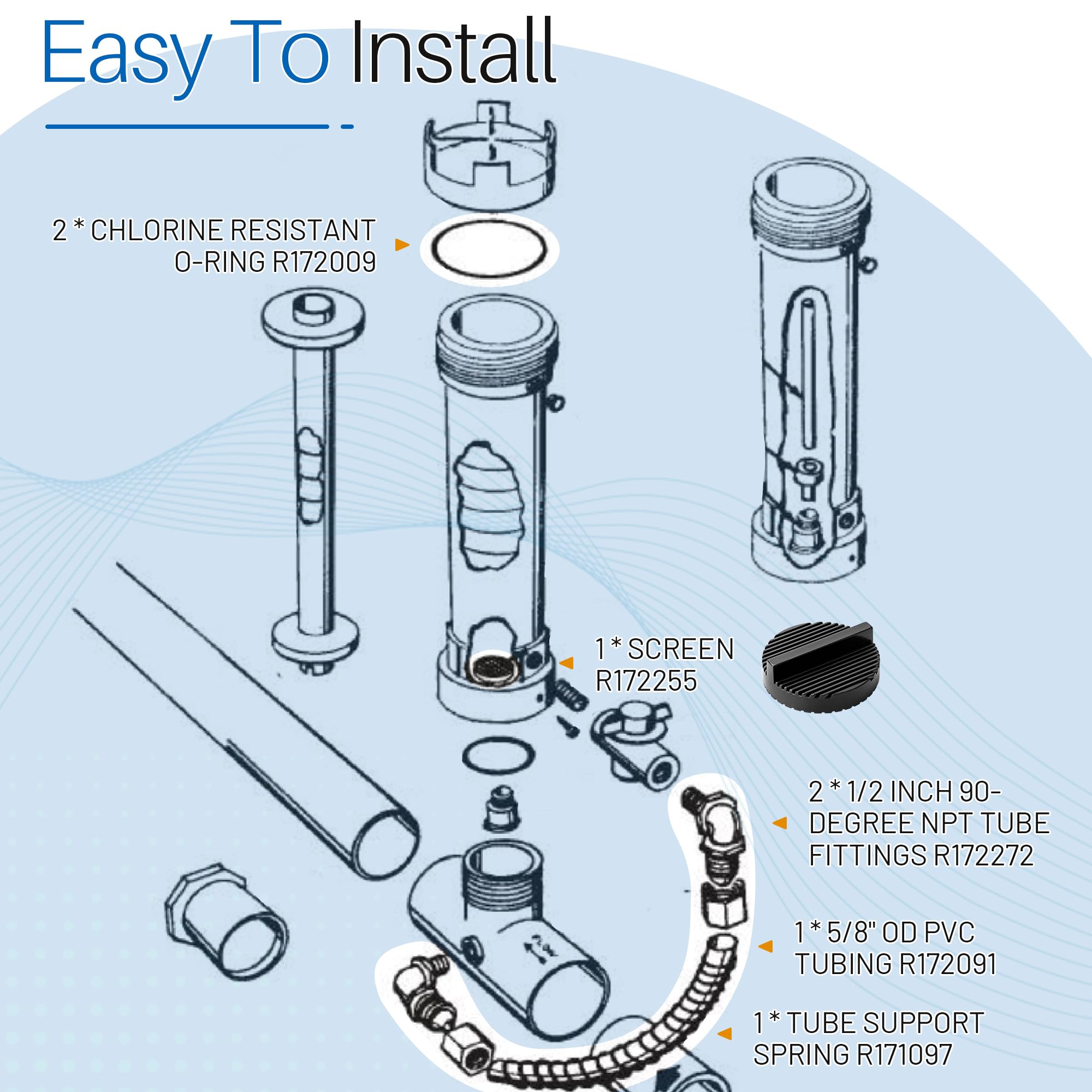 Dfnidy chlorinator screen and chlorine-resistant o-ring preventing clogs