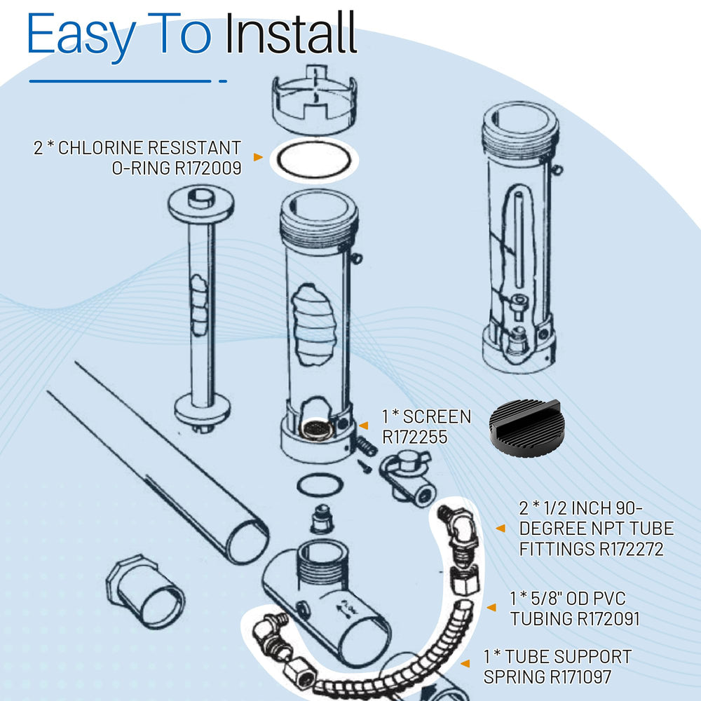 Dfnidy chlorinator screen and chlorine-resistant o-ring preventing clogs
