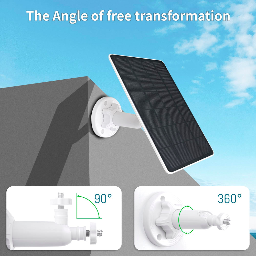 DFTIM solar panel mounted beside Arlo camera showing continuous outdoor charging benefit