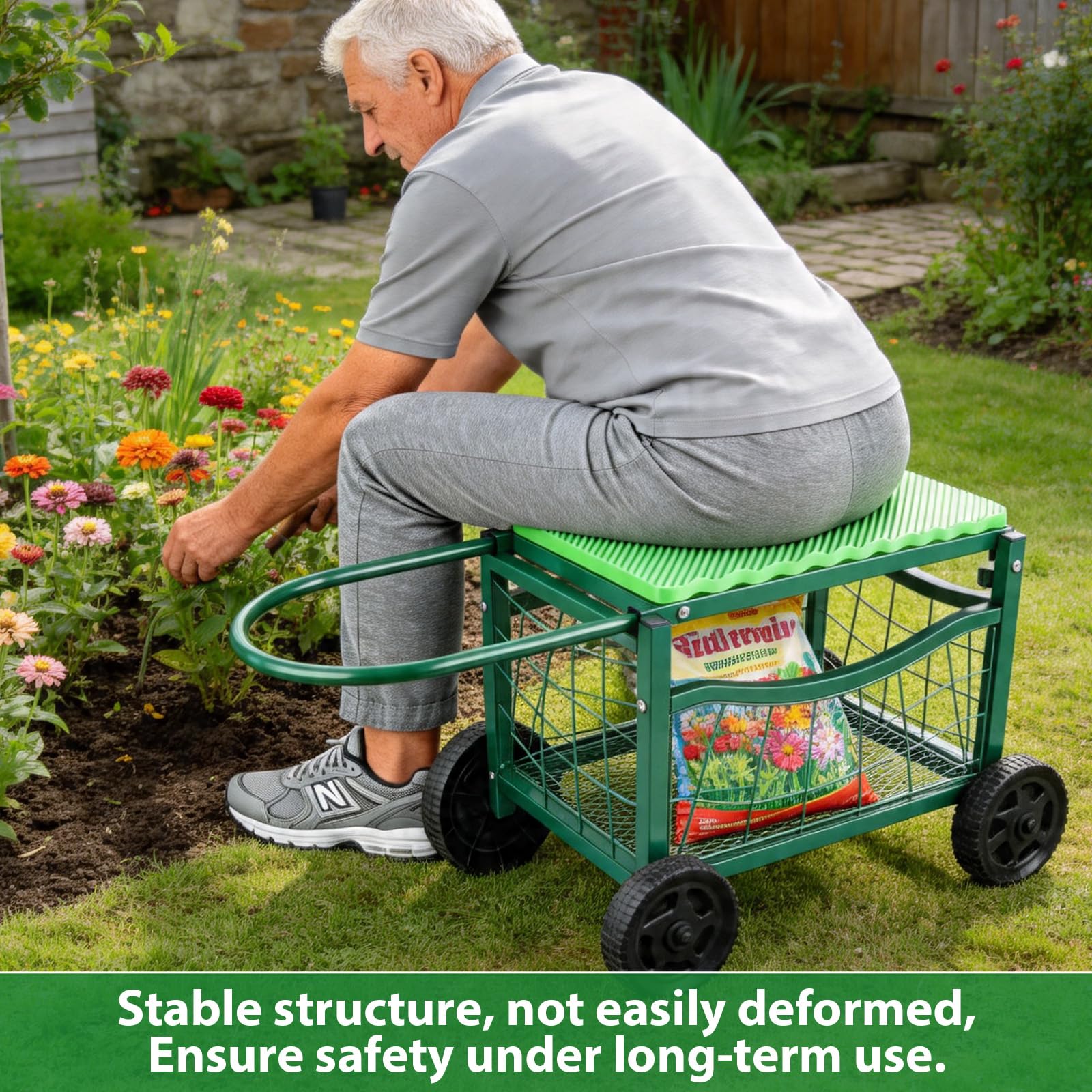 DGBAIZ next to common garden tools to show compact size and scale