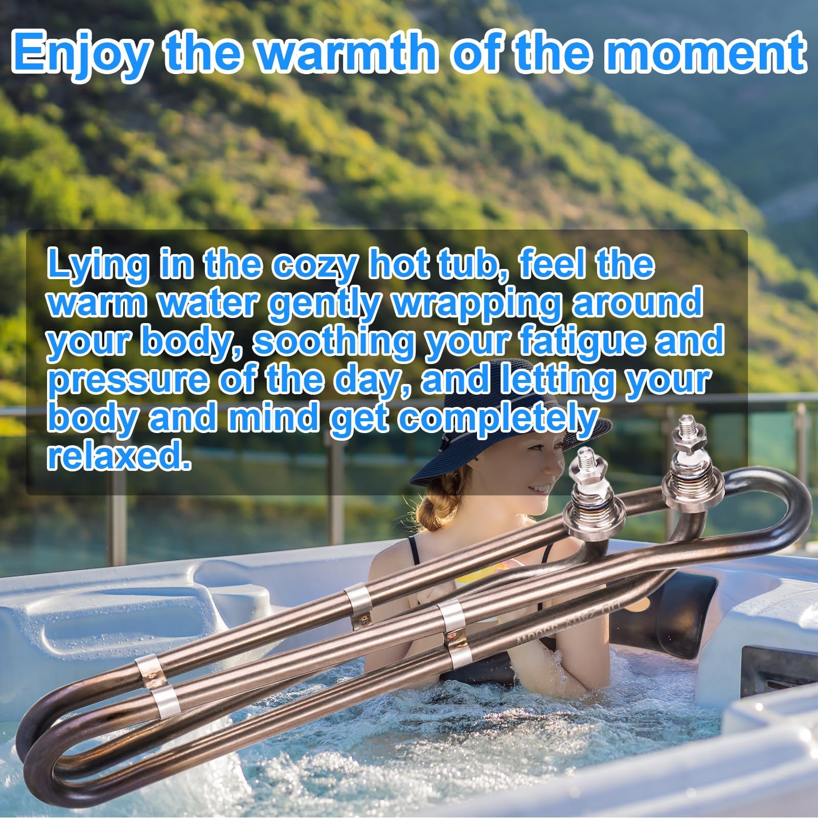 Dgqtrx element near hot tub indicating dependable heating performance for relaxation