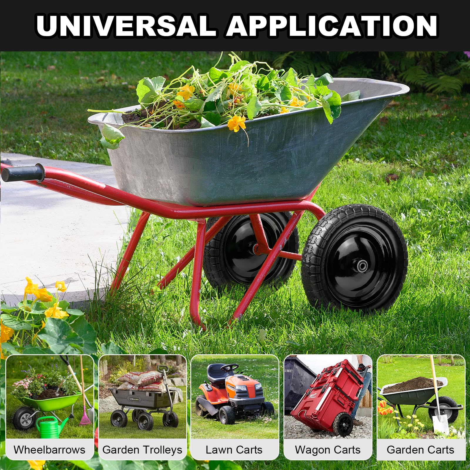 DGSL tire used in garden landscaping showing reliable hauling across rough terrain benefit