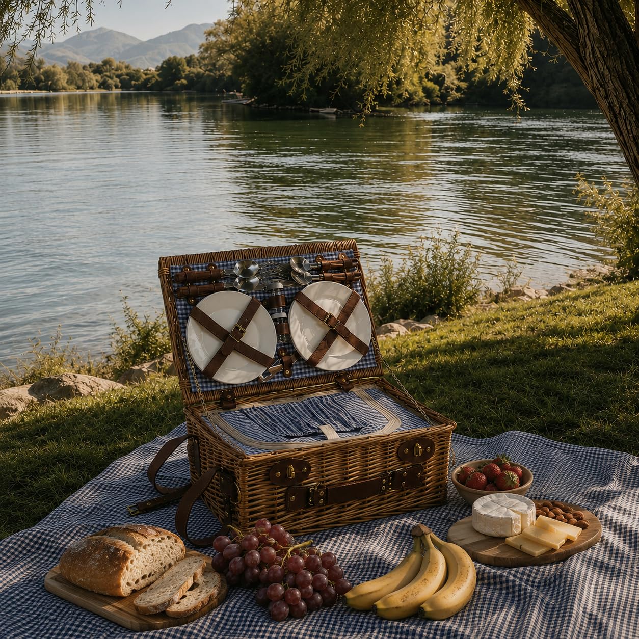 DHAEE family using basket at park demonstrating easy set-up and shared meals