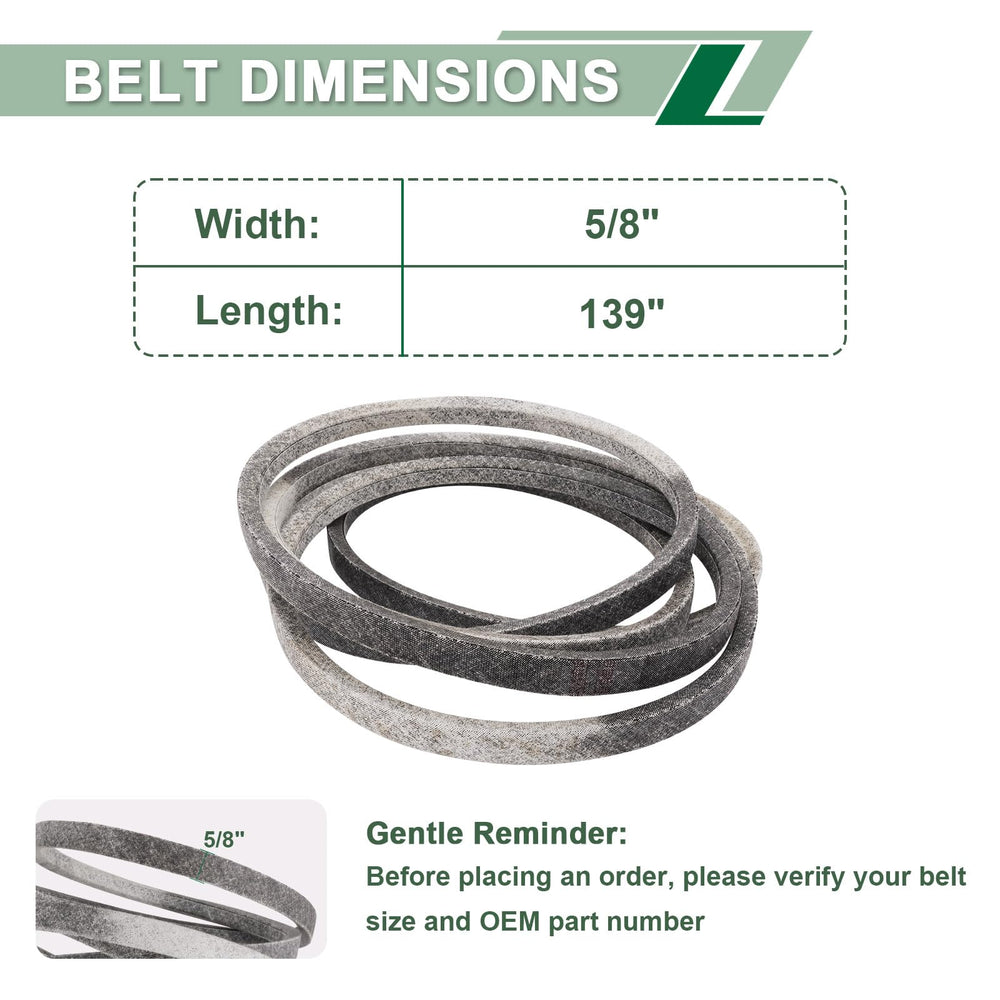 DHLPTX full belt laid out to show 5/8" x 139" length for correct fit verification