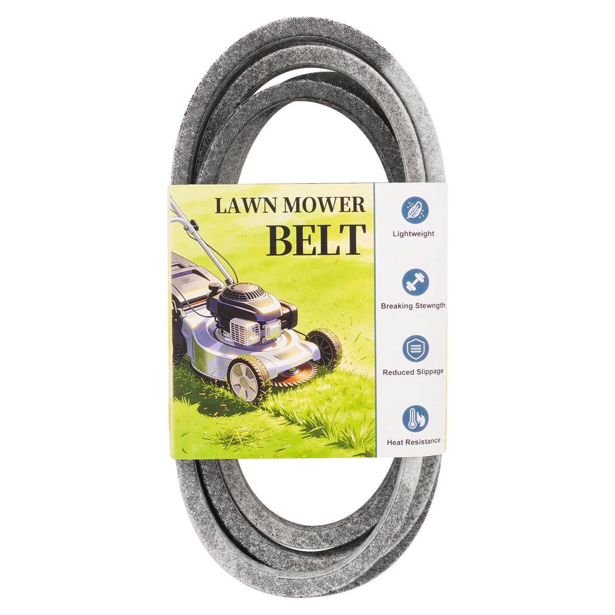 DHLPTX front view of replacement deck belt showing label and packaging benefit reliability