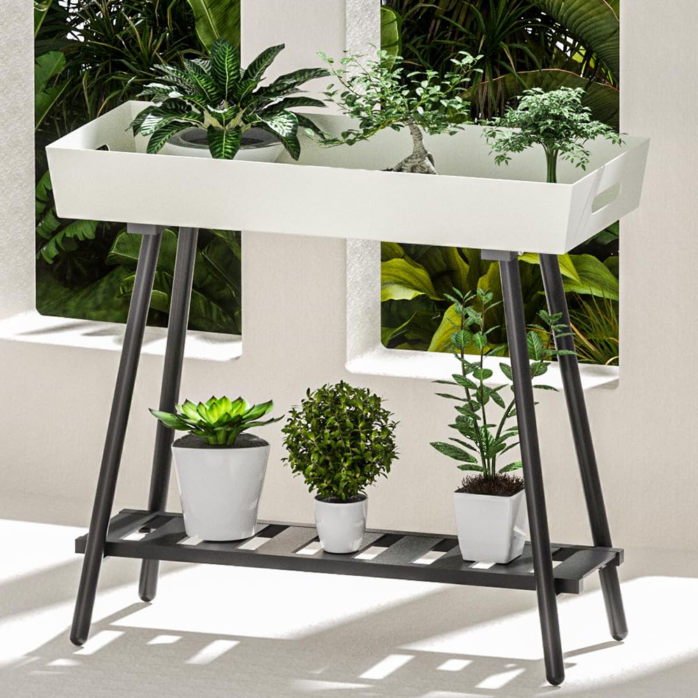 DHYGOTFUR plant stand on patio displaying flowers and saving floor space benefit
