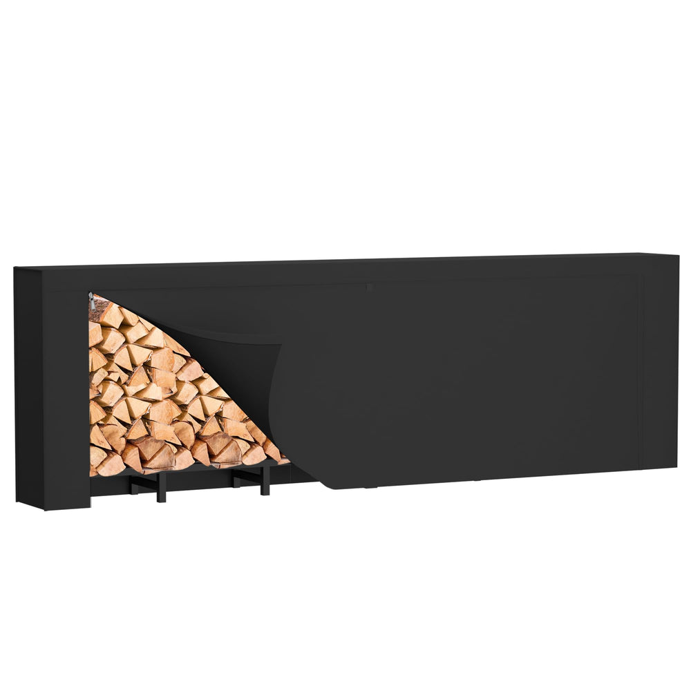DIAMONDFORGE front view full rack showing neat stacked firewood and tidy storage