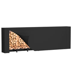 DIAMONDFORGE front view full rack showing neat stacked firewood and tidy storage