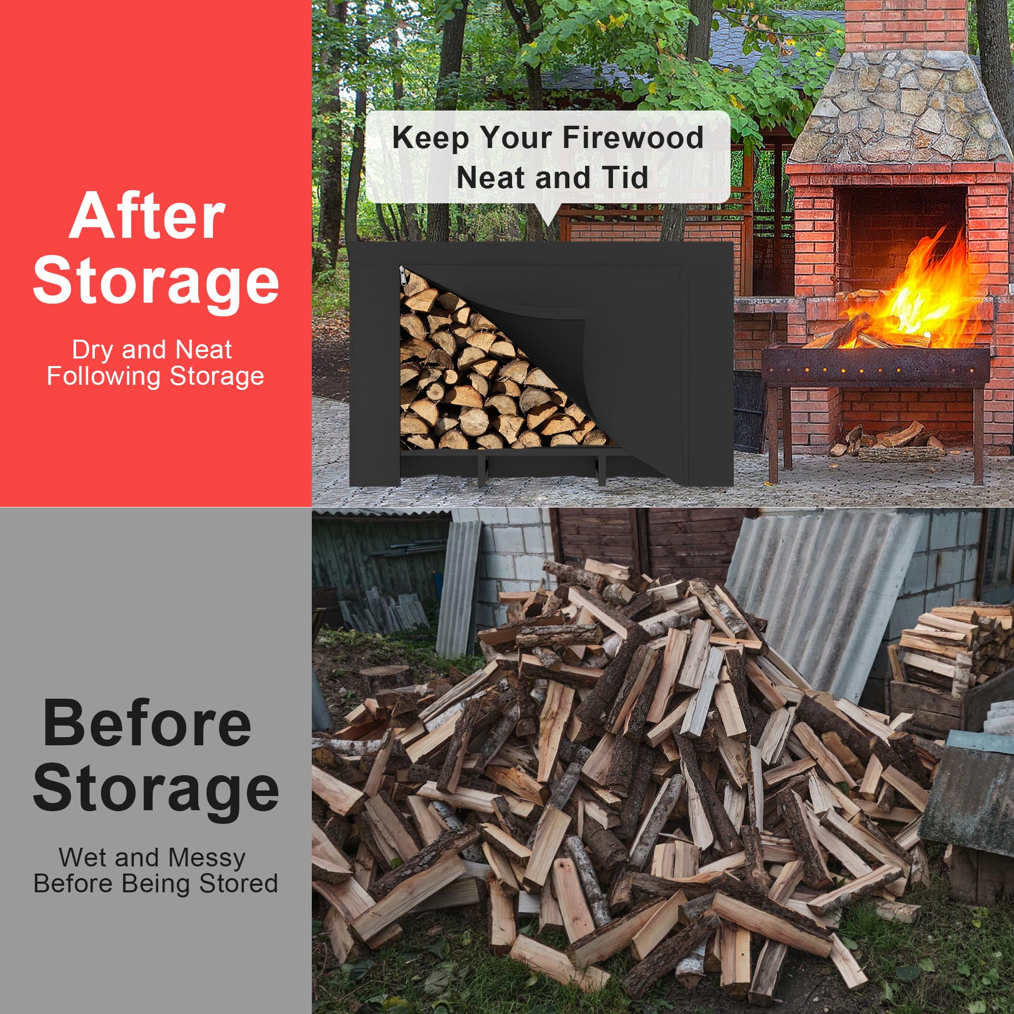 DIAMONDFORGE rack beside fire pit on patio showing neat organized storage