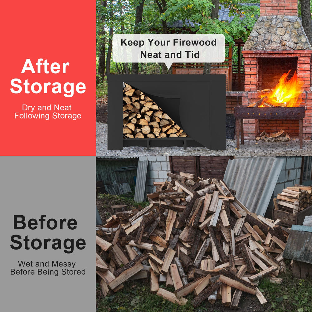 DIAMONDFORGE rack beside fire pit on patio showing neat organized storage