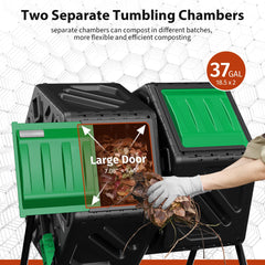 DIAMONDFORGE in use with person rotating tumbler for easy mixing and faster decomposition benefit