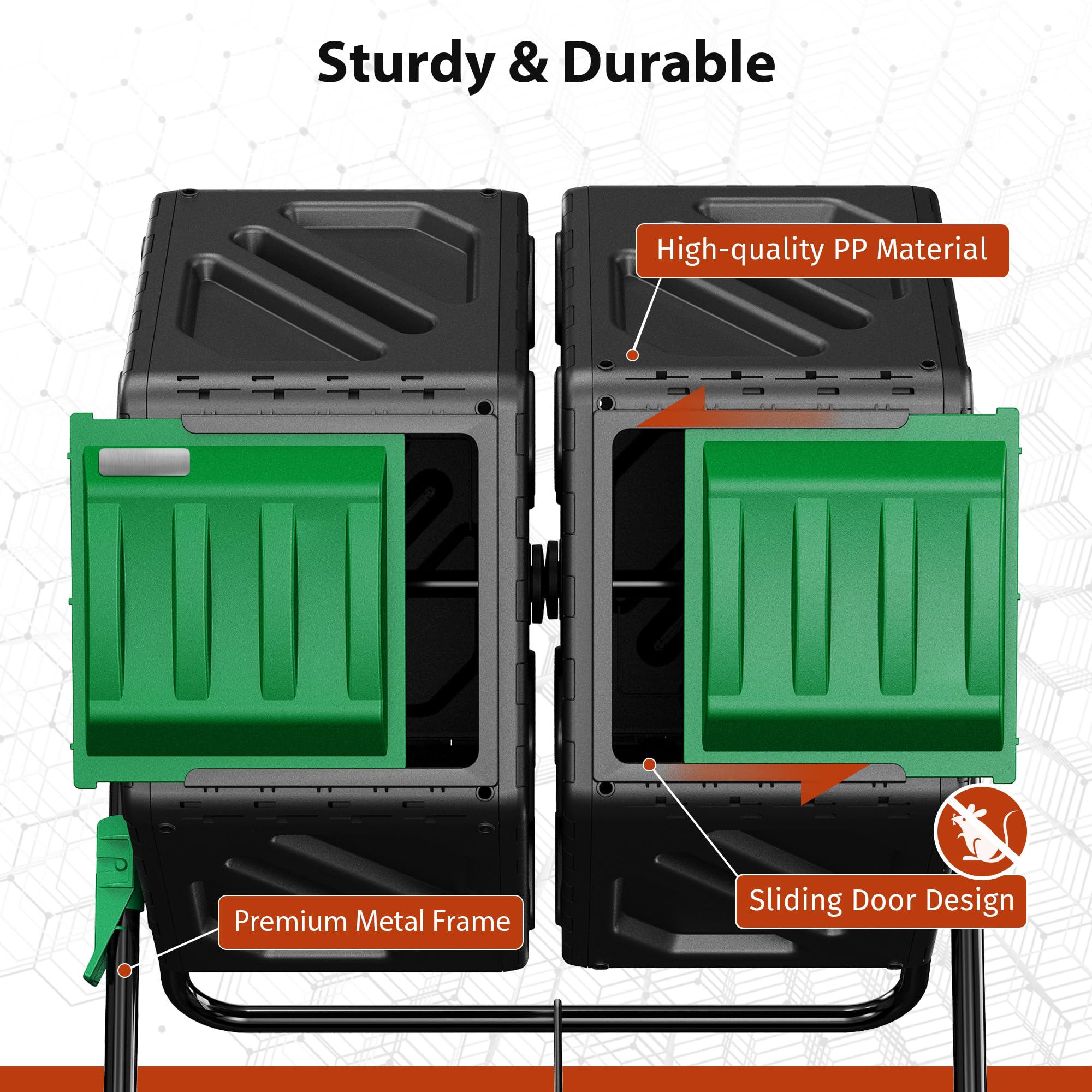 DIAMONDFORGE next to a wheelbarrow to show 37‑gal capacity and garden scale benefit planning