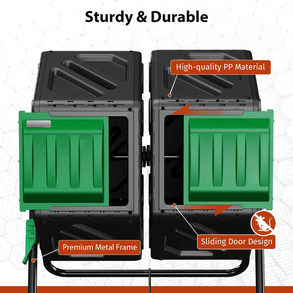 DIAMONDFORGE next to a wheelbarrow to show 37‑gal capacity and garden scale benefit planning