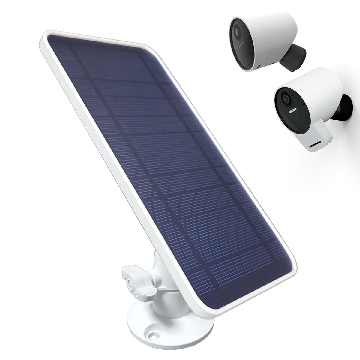 DIANMU front view showing panel mounted beside SimpliSafe camera for continuous power