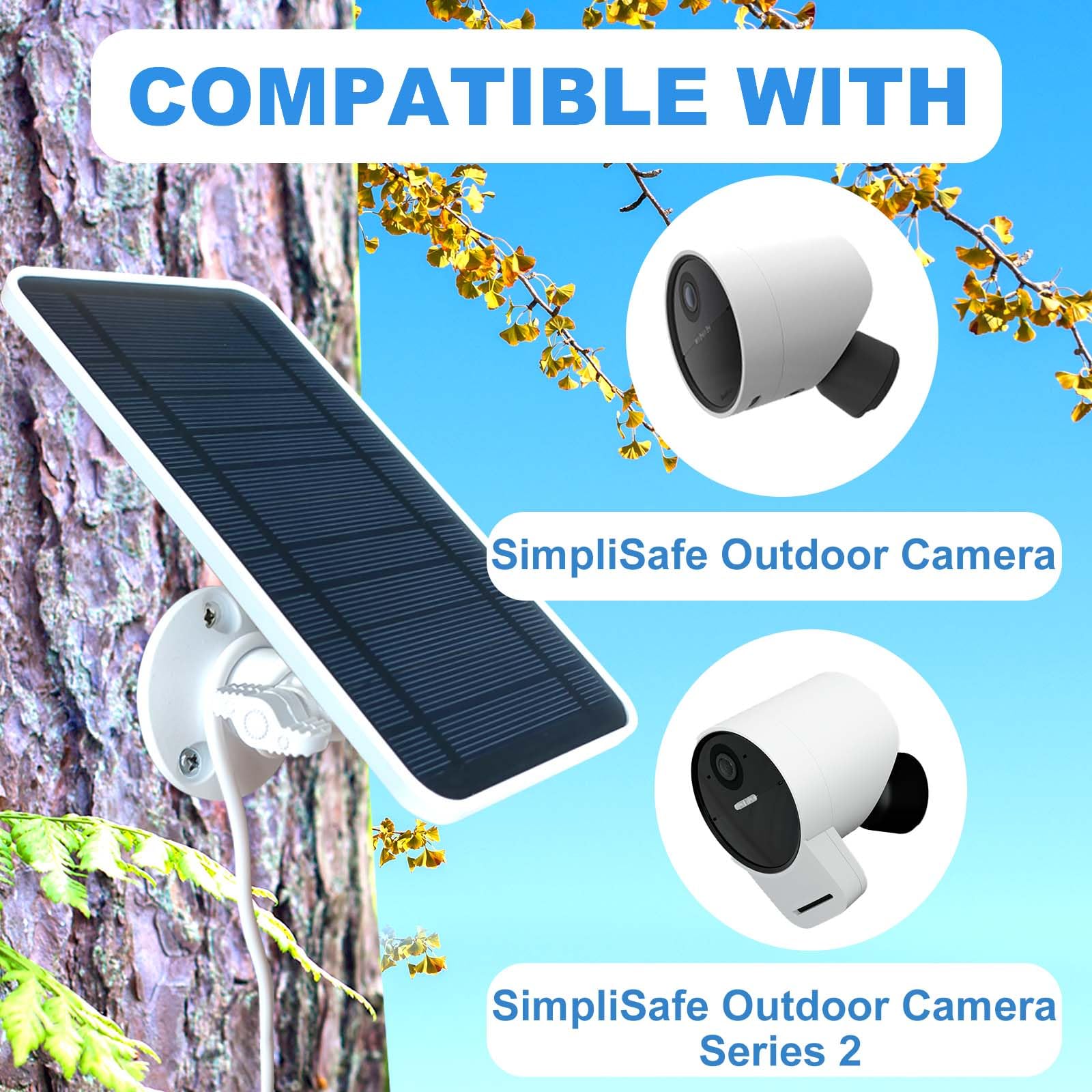 DIANMU solar panel powering a SimpliSafe camera to reduce battery changes