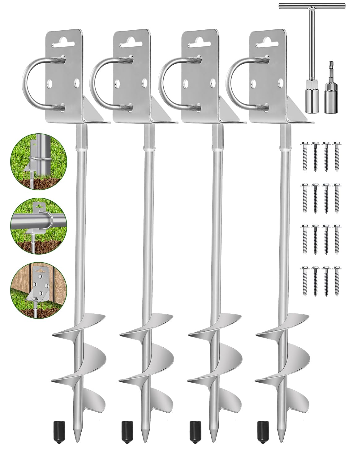 Dibaful front packaging showing four 20-inch steel ground anchors and drill bit for reliable anchoring