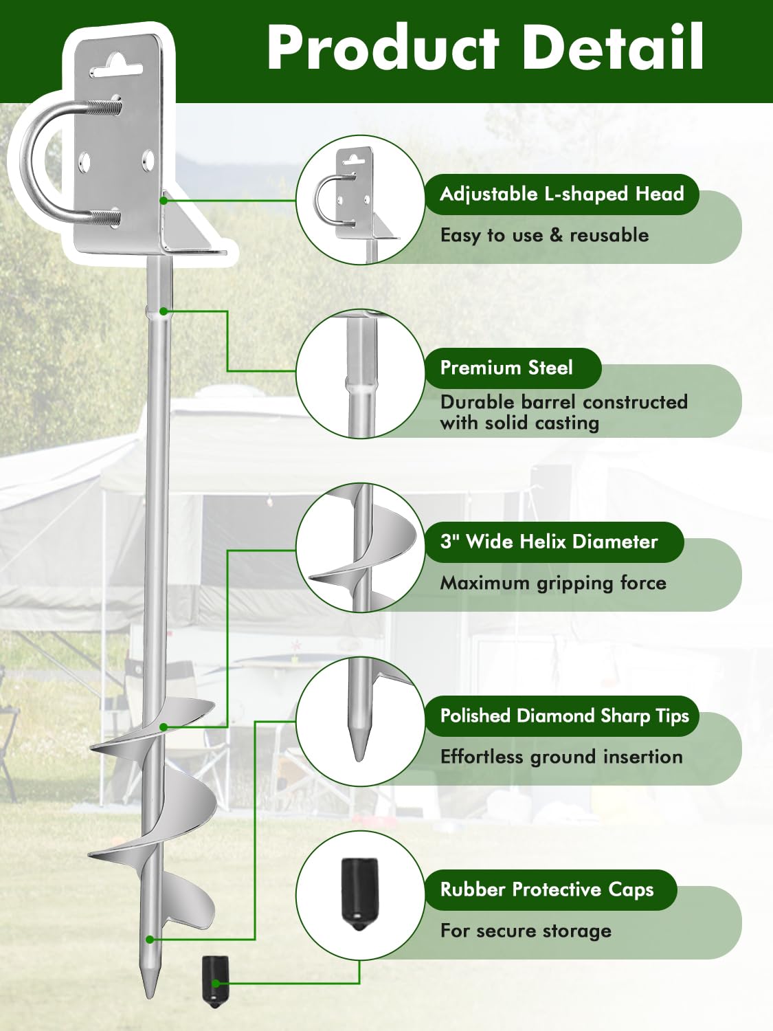 Dibaful anchors securing a trampoline outdoors, illustrating improved safety and wind resistance