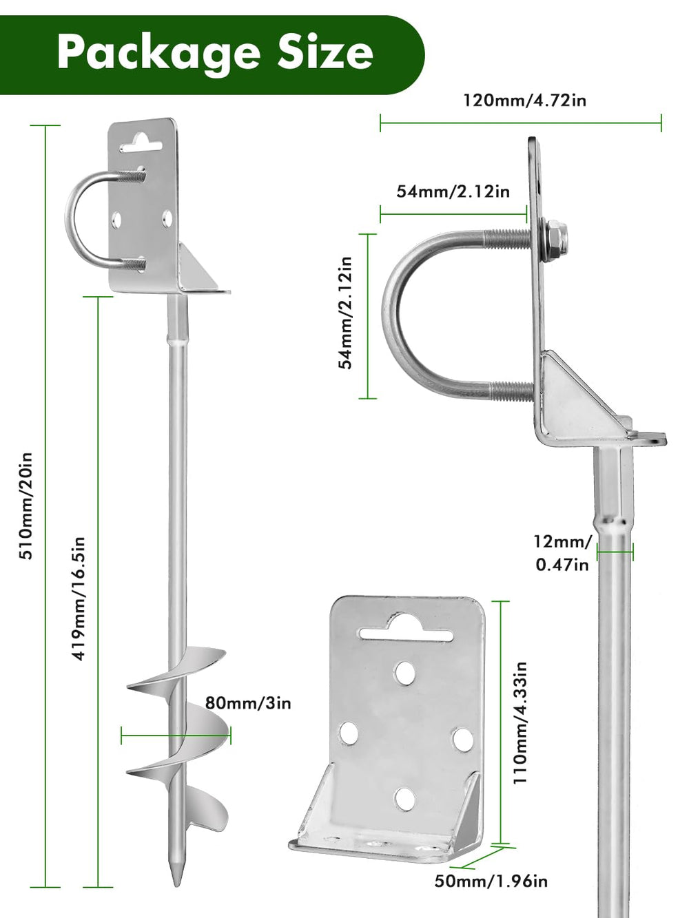 Dibaful anchor beside a hand for scale, showing 20-inch length and sturdy 12 mm steel core