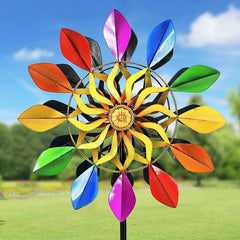 DIBIEECN front view of staked wind spinner showing colorful yard impact