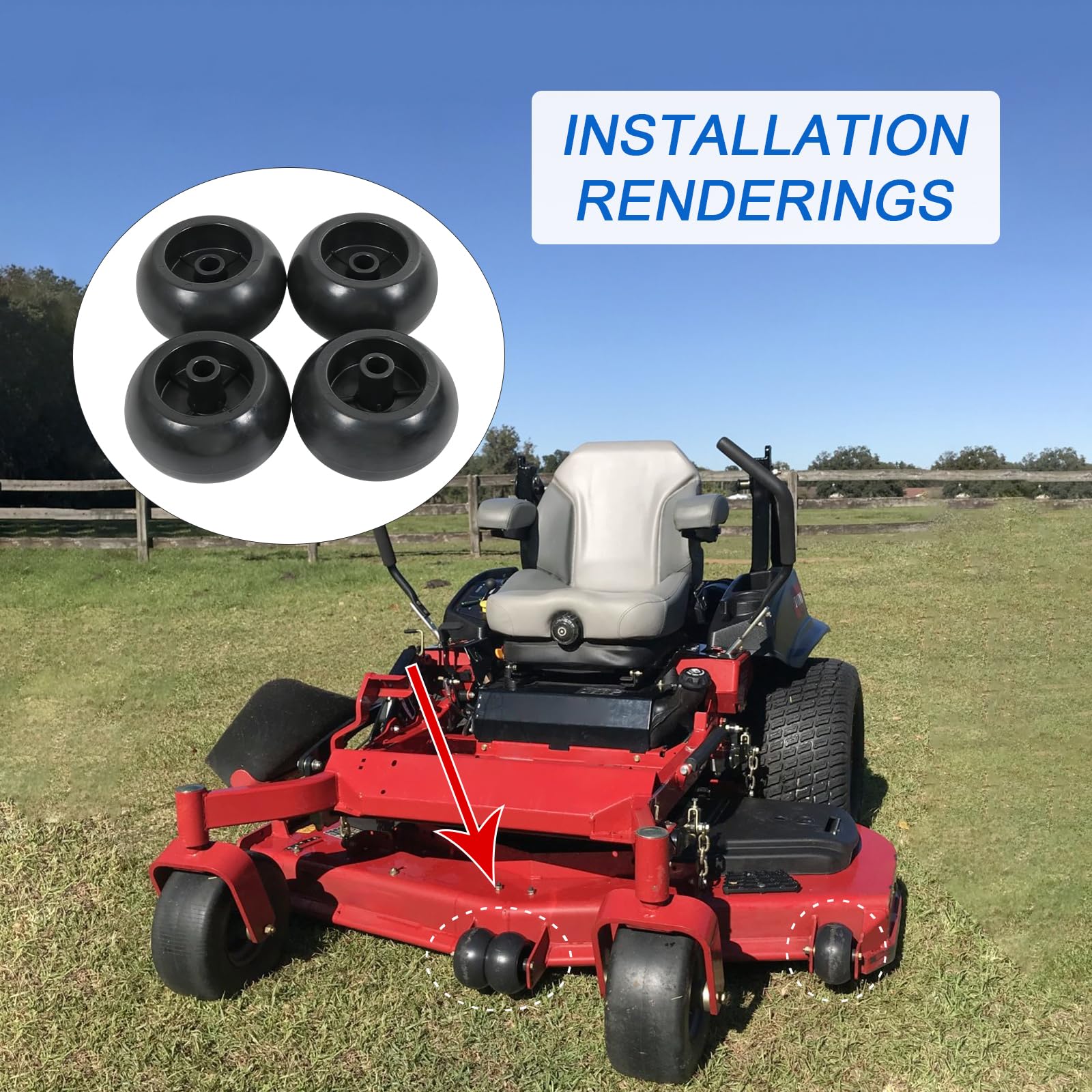 DICMIC wheels staged in mower maintenance setting emphasizing easy replacement