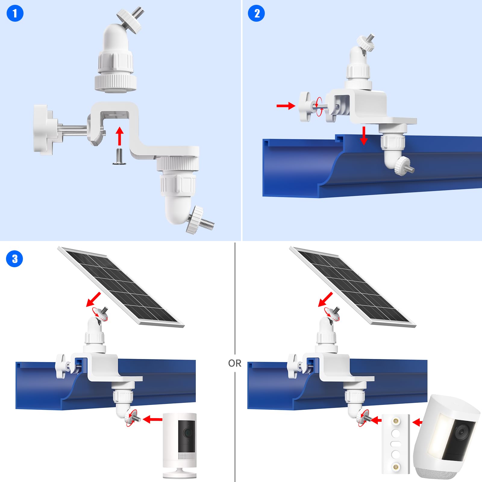 Didalo panel angle adjustment on dual ball heads for optimal sun exposure and camera aim