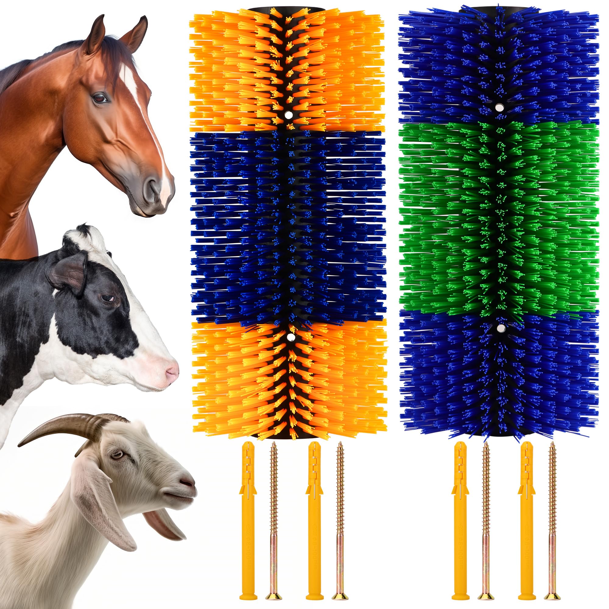 DiDiBirDi front view of two mounted livestock brushes showing sturdy design and immediate benefit