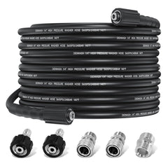 DiDiWash front view of 50ft pressure washer hose showing packaging and length benefit