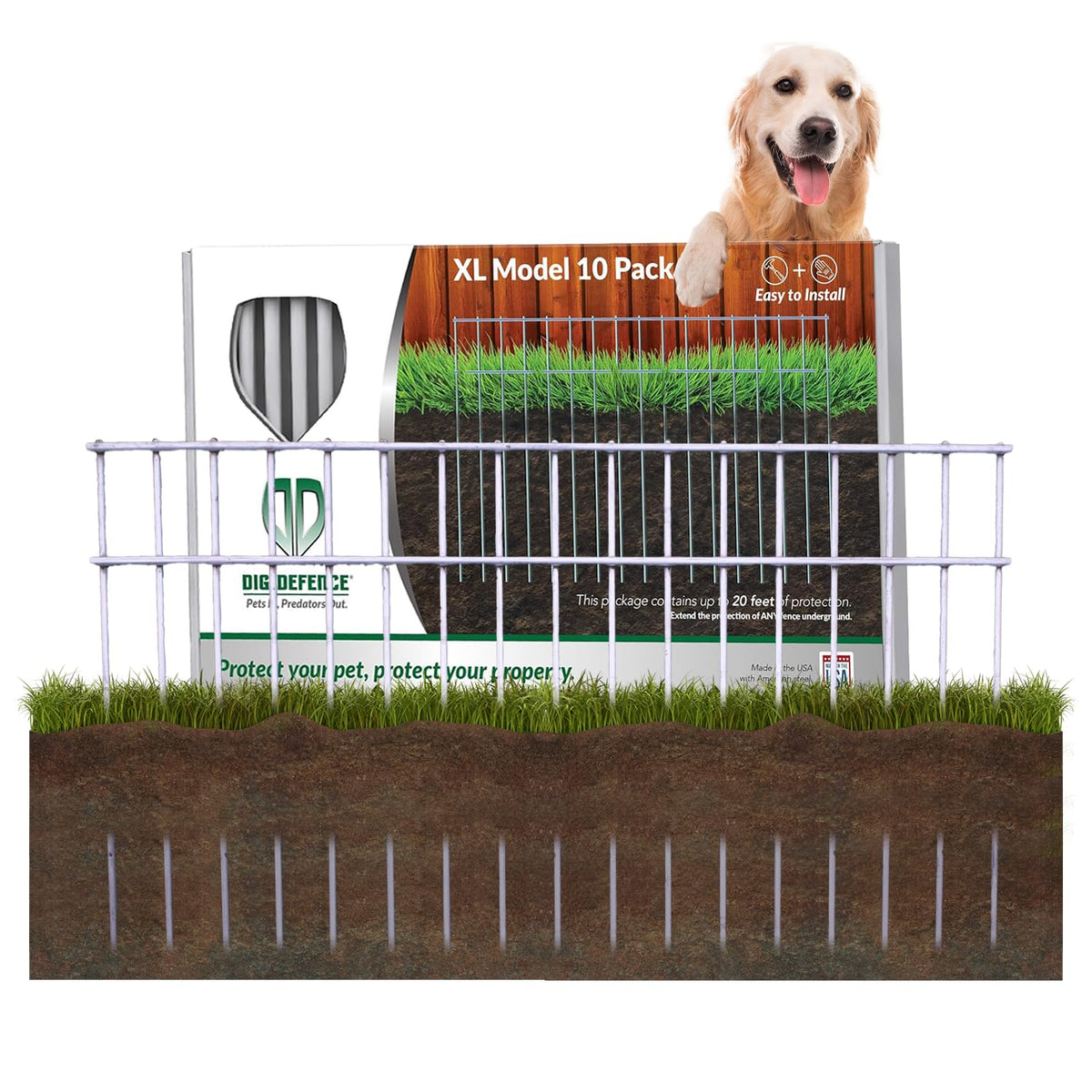 Dig Defence front packaging showing ten X-Large panels and benefits