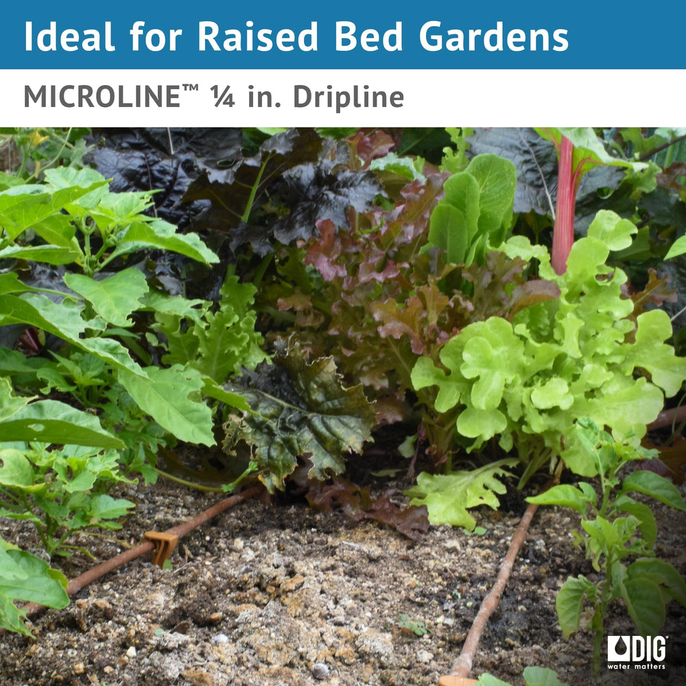 DIG flexible tubing routed around plants showing easy installation benefit