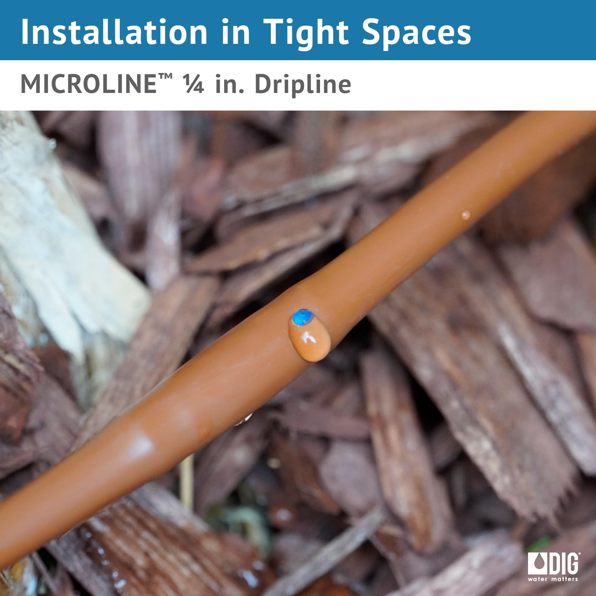 DIG dripline in backyard garden setting demonstrating water-saving irrigation benefit