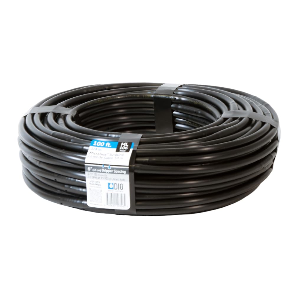 DIG ML-106 front packaging showing 100' dripline and spacing benefits