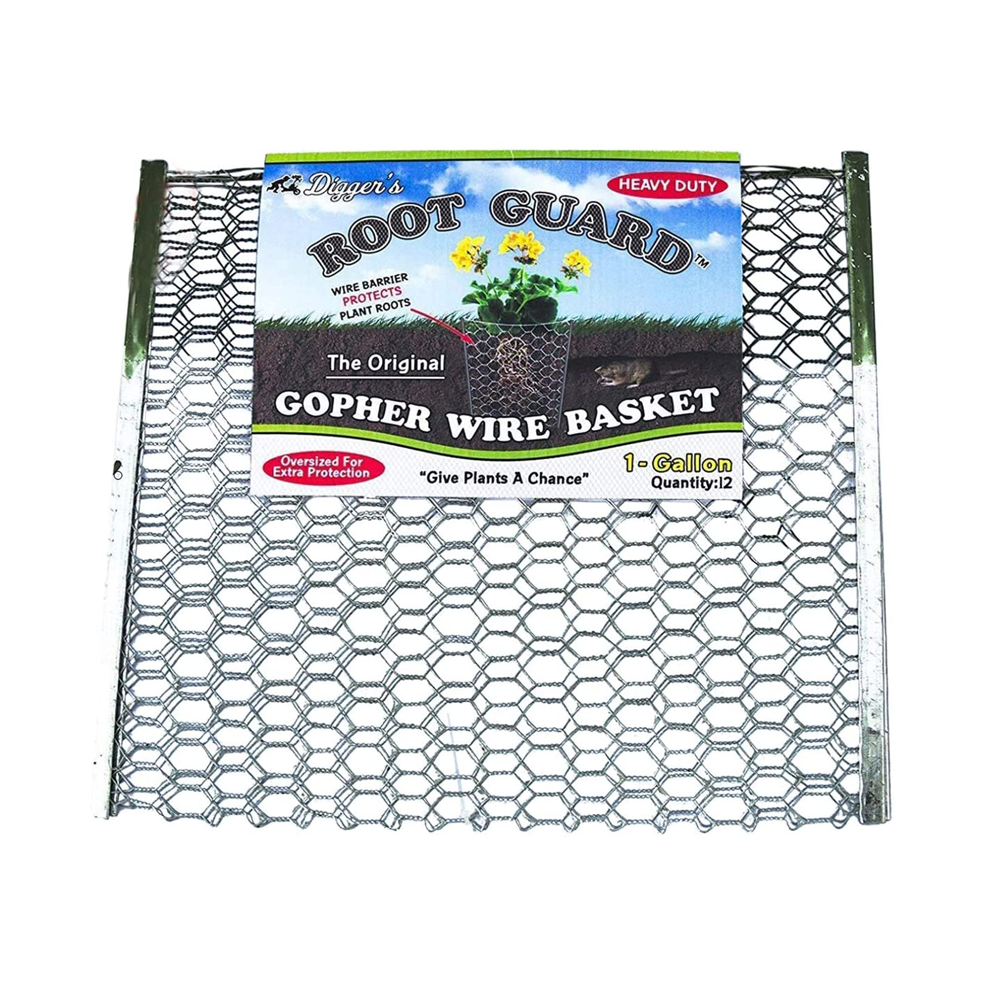 Digger's front packaging showing 12 baskets and garden-ready protection