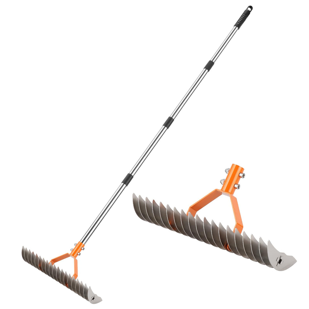 DigiGlow front view assembled rake showing full 19-tine head and frame benefits durability