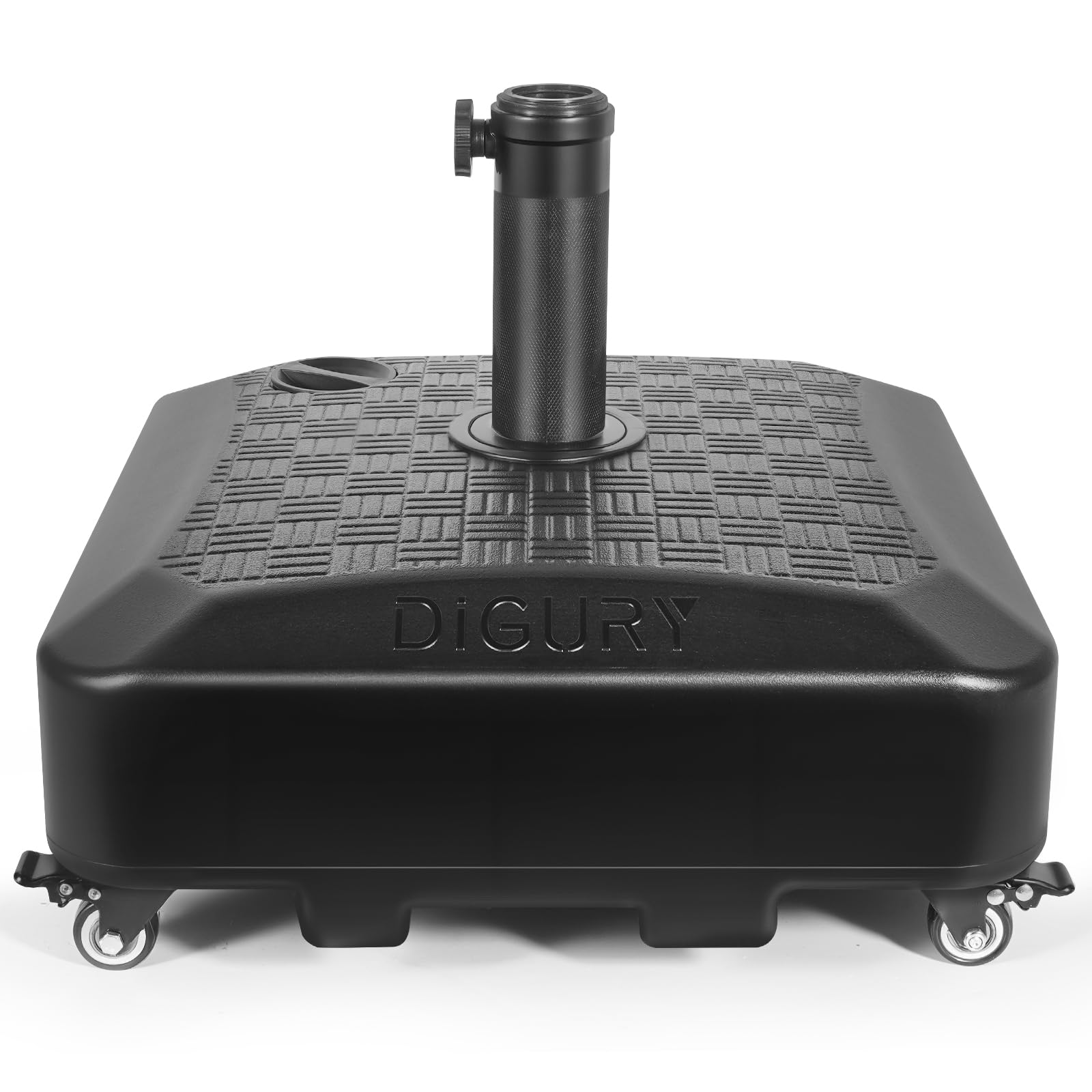 Digury front view of black umbrella base showing durable HDPE shell and stable design