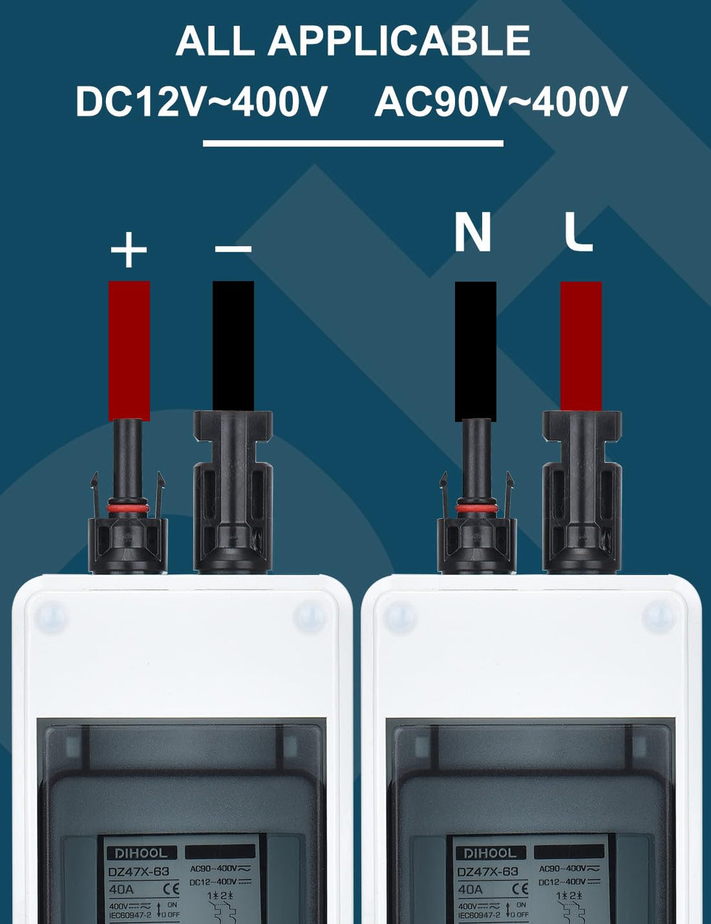 DIHOOL close-up of solar terminal block with included terminals for quick plug-and-play connection