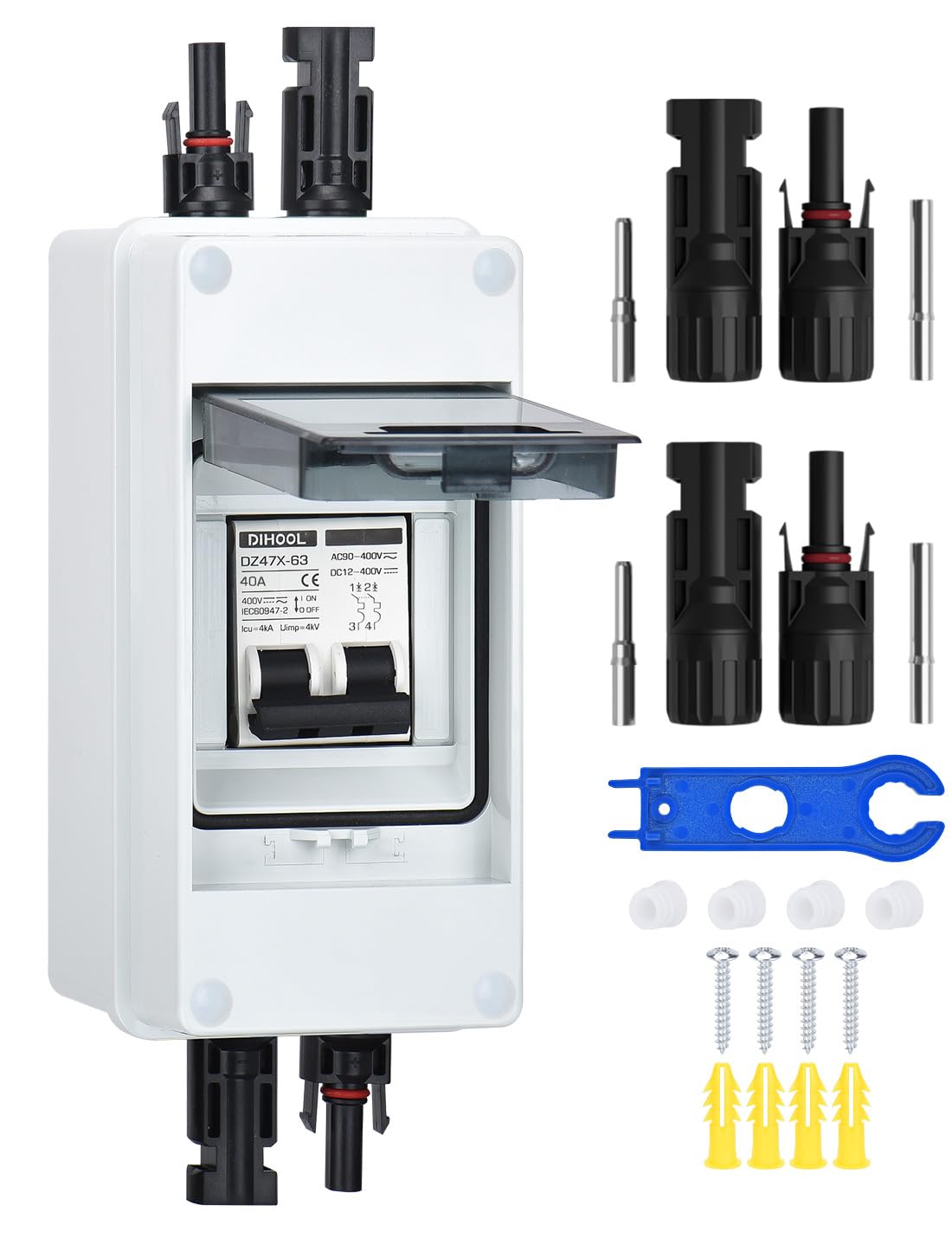 DIHOOL front view enclosure showing weatherproof cover and latch for secure outdoor use