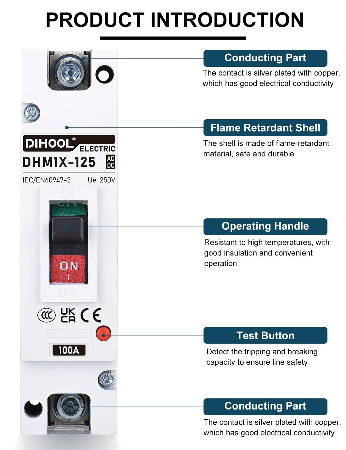 DIHOOL side profile with dimensions visible to show compact size for panel mounting and space savings