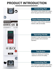 DIHOOL side profile with dimensions visible to show compact size for panel mounting and space savings
