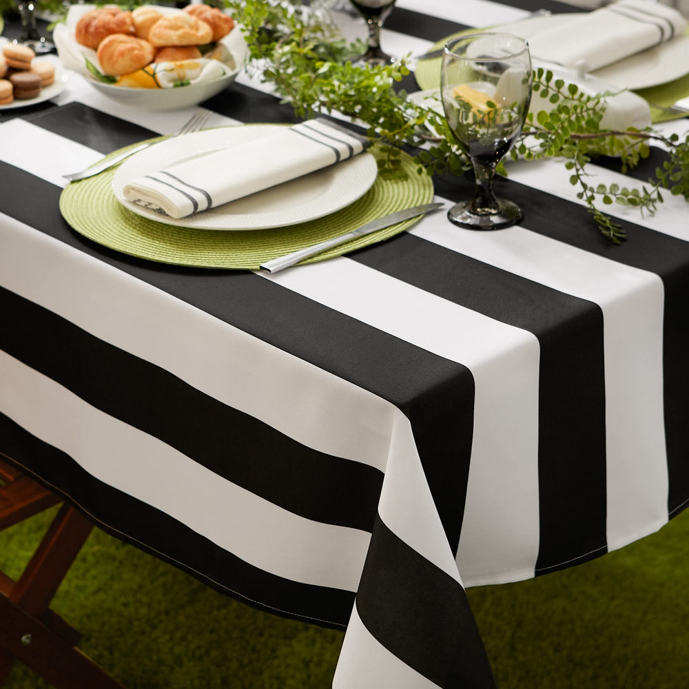 DII cabana stripe with serving platters highlighting easy cleanup