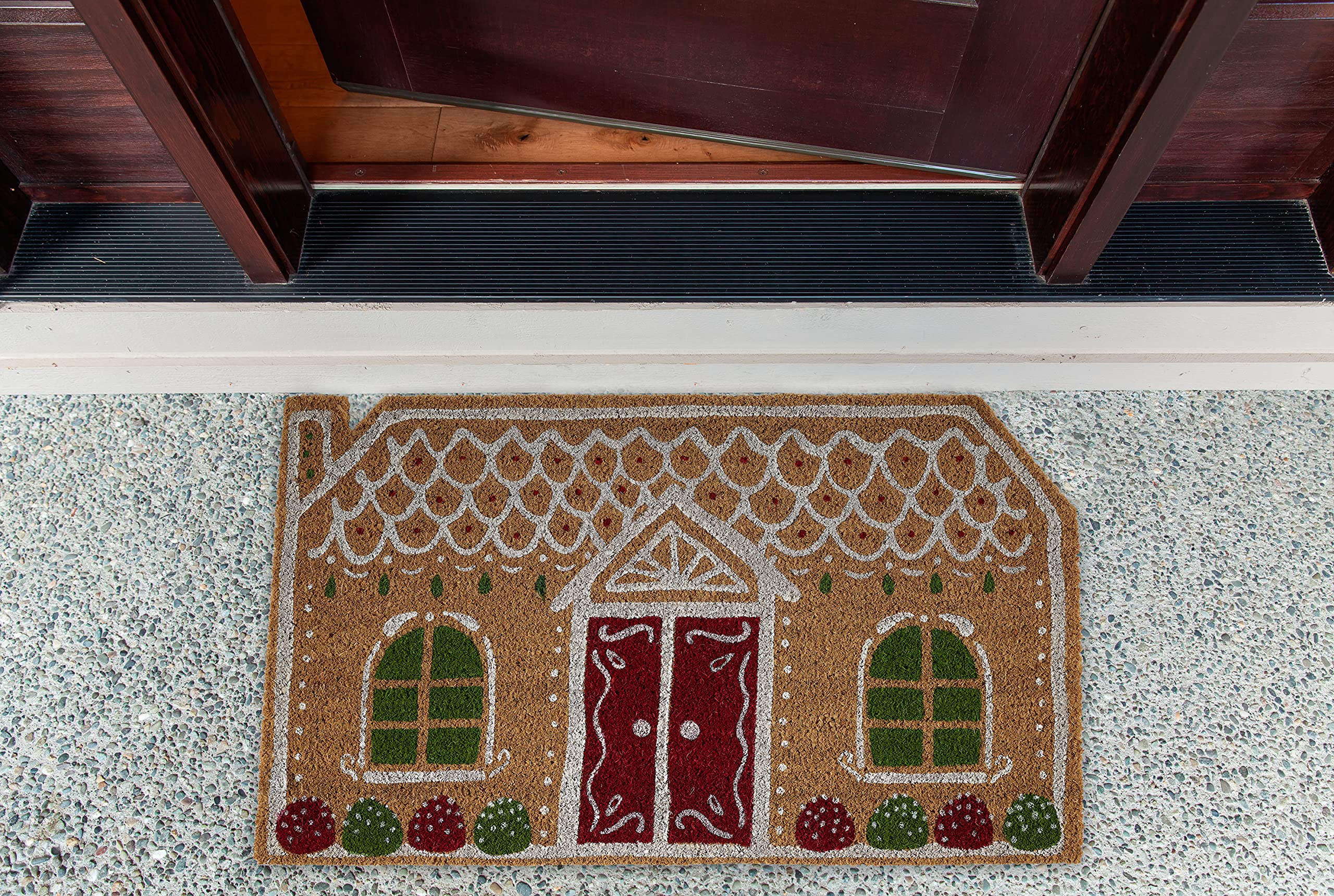 DII gingerbread house close-up coir texture for effective dirt scraping