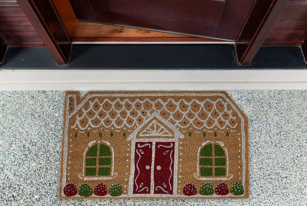 DII gingerbread house close-up coir texture for effective dirt scraping