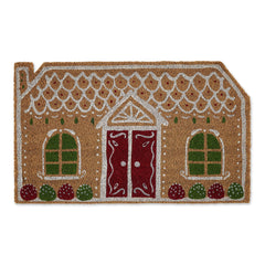 DII gingerbread house front view showing festive print and durable coir