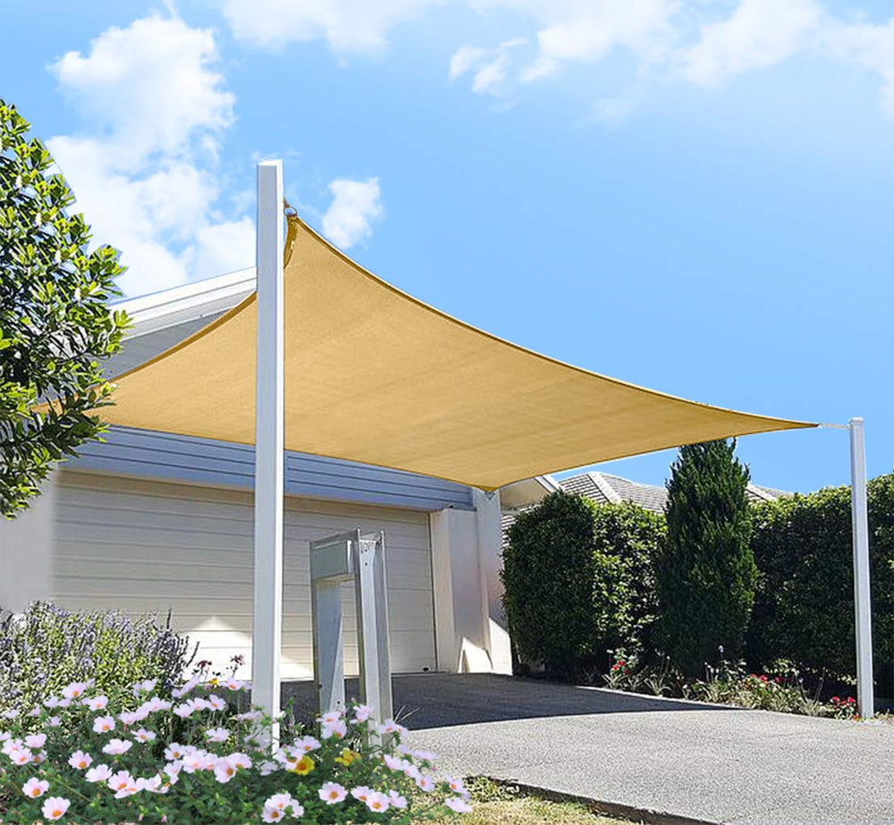 DIIG front view rectangular shade sail covering patio and cooling outdoor space