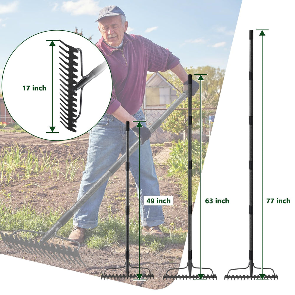 DIIG rake in garden use loosening soil and spreading topsoil for faster prep